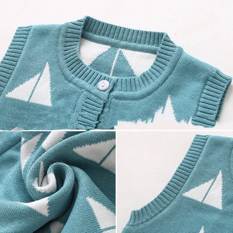 Sailboat Baby Sweater Vest Toddler Kids Boys Girls Crochet Tops Cotton Soft Comfortable O-Neck Button Closure for Spring Autumn (7)