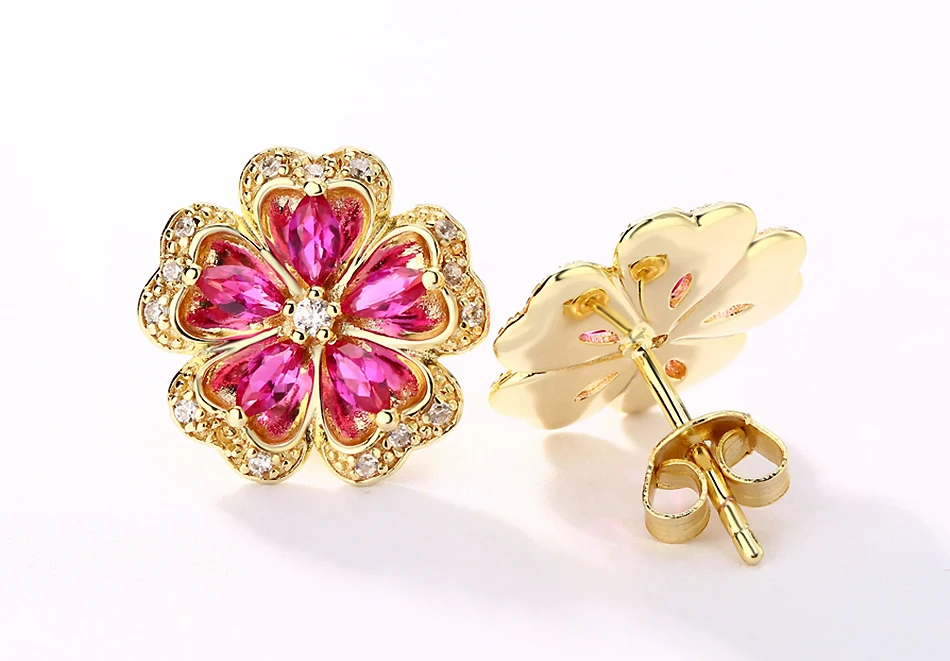 ALLNOEL Gemstone Ruby Flower Jewelry Set Real 925 Sterling Silver Red Corundum Ring Stud Earrings For Girl Women's Jewellry Gift (8)