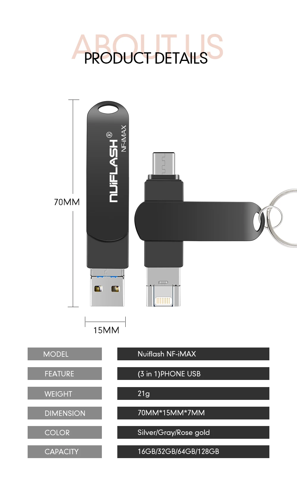 Nuiflash металлический флэш-накопитель USB 128 Гб Тип C флеш-накопитель 32 Гб 64 ГБ Usb 2,0 флэш-накопитель для iPhone X/8 Plus/8 Plus/7 Plus USB флеш-накопитель