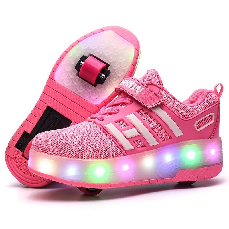 2019 LED وامض أحذية التزلج الأسطوانة الاطفال غير مرئية التلقائي مزدوجة عجلات الصبي فتاة الأسطوانة تزلج مضيئة أحذية رياضية الأحذية