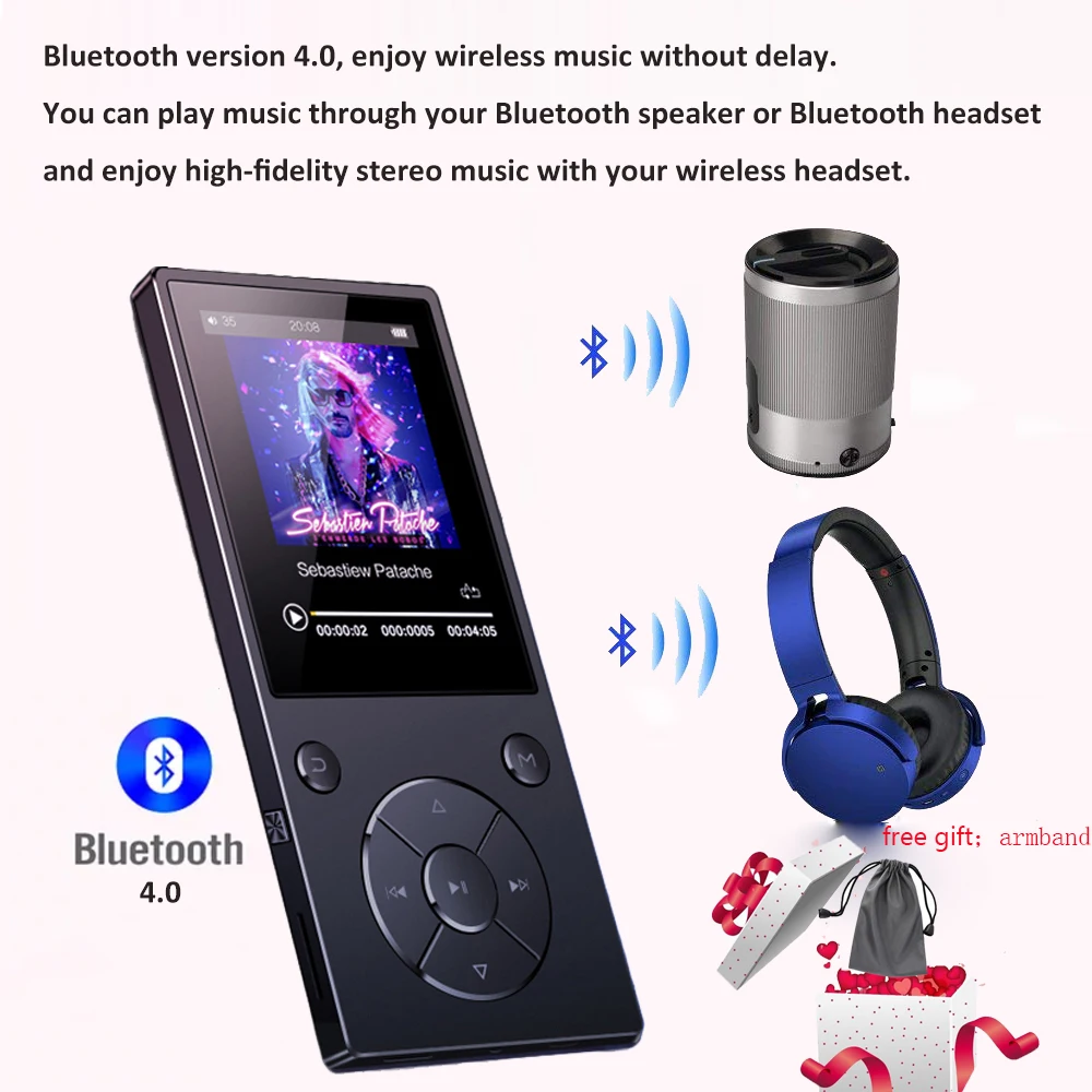

MP3 Player With Bluetooth 4.0 Support Hebrew/Russian/Recording,FM radio,OTG transfer phone song files Walkman Music 16G MP3