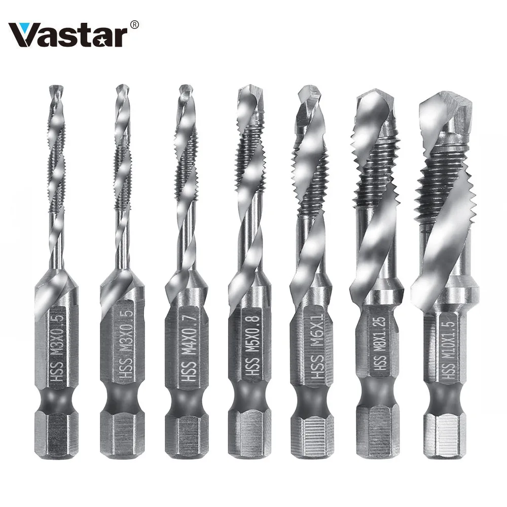

Vastar 6pcs 5cm Hex HSS High Speed Steel Thread Spiral Screw M3 M4 M5 M6 M8 M10 Metric Composite Tap Twist Drill Bit Tap
