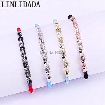 

8Pcs New Trendy Micro Pave Cz Curved Bar Bracelet For Women Adjustable Rope Chain Charm Jewelry Bracelets