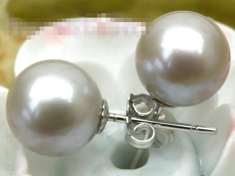 

Free Shipping >>>> TOP AAA+++ 8mm Round Silver Gray Akoya Pearl 14K Solid White Gold Stud Earring