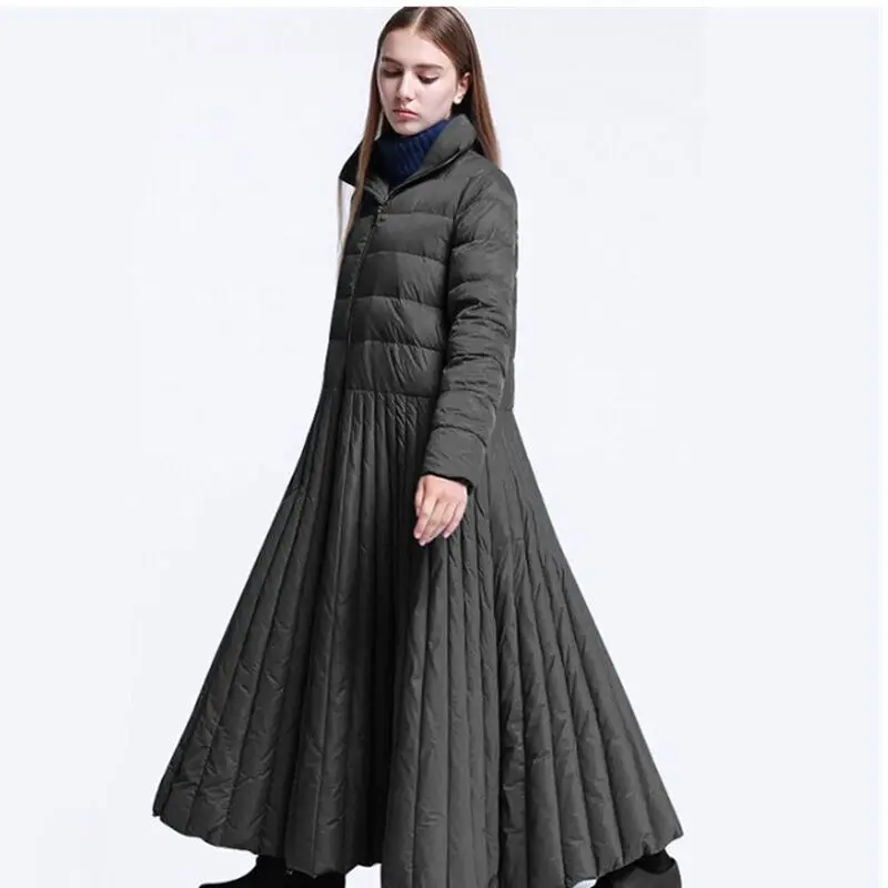 [EAM] 2019 Spring Woman Stylish Long Sleeve Long Loose Spliced Hem Vertical Stripes Down Jacket Women Parkas LD0174