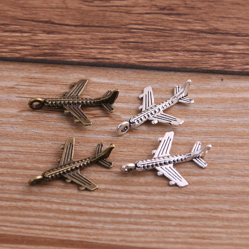 

PULCHRITUDE 30PCS 15*22mm Airplane Plane Two Color Plated Pendants Antique Jewelry Making DIY Handmade Craft P6533