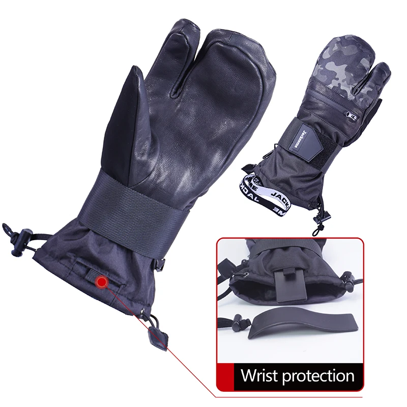 Jackcome للماء يندبروف الجلود الشتاء الدفء التزلج قفازات على الجليد حماية والعتاد مع المعصم واقية