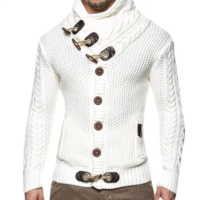 

2019 Autumn and Winter Models High Collar Cardigan Sweater Men New Men's Plus Velvet Thick White Sweater Coat Personality Retro