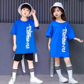 

Kids Blue Ballroom Modern Jazz hip Hop Dancewear Costumes Set Shirt Tops Pants for Girls Boys Stagewear Dancing Clothes Outfits