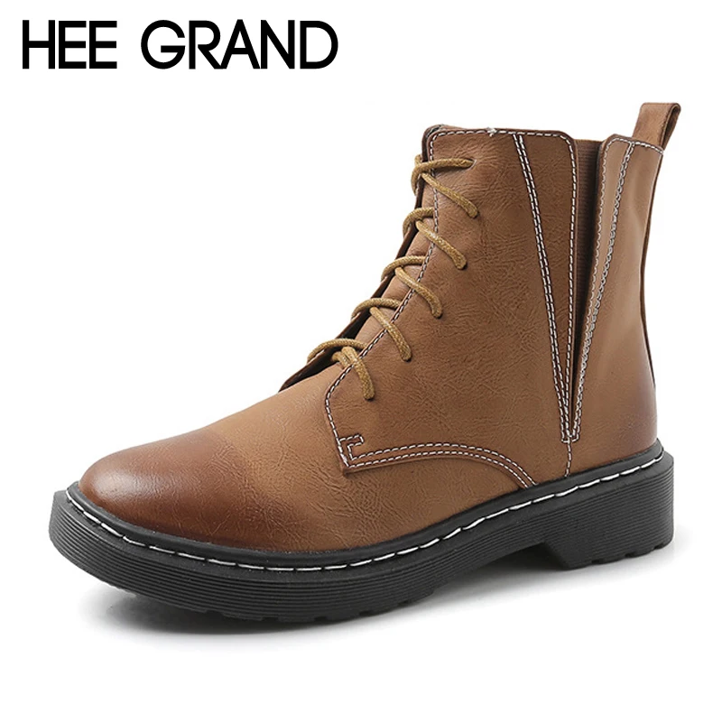 

HEE GRAND Waterproof Women Ankle Boots Pu Patent Leather Boots Ladies Fashion Gladiator Round toe Shoes Woman Size 35-43 XWX6614