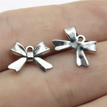 

40pcs Antique Silver Color Tone 0.4x0.6 Inch (10x14mm) Bow Charms Pendant For Jewelry Making DIY Jewelry Findings