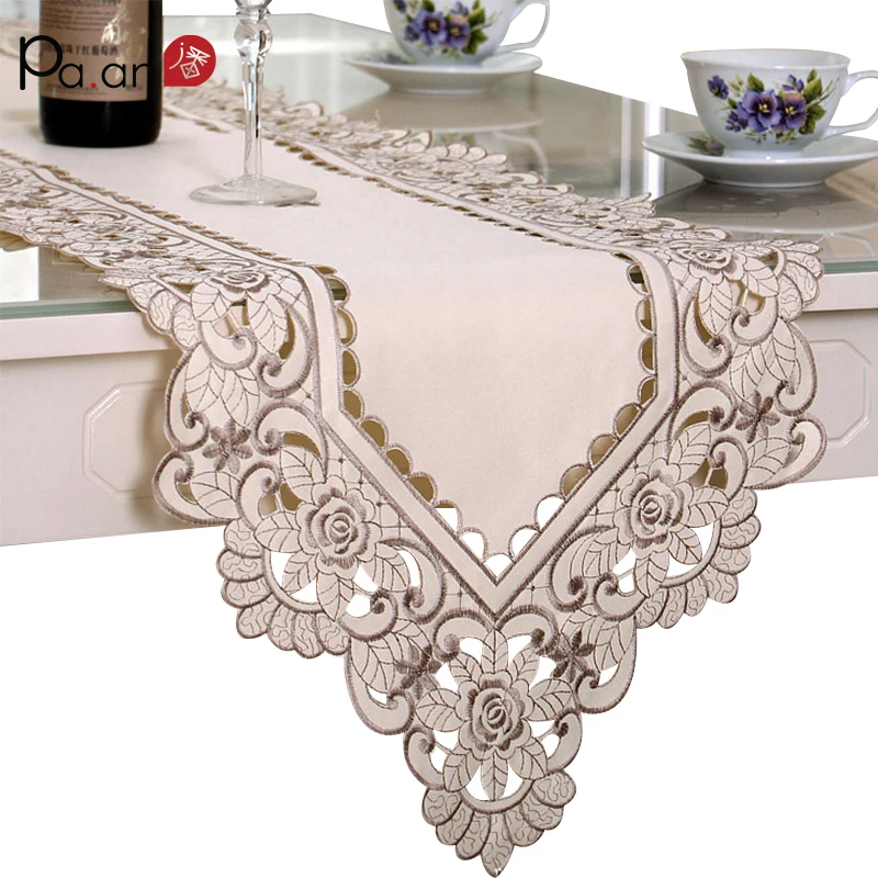 Europe Satin Table Runner Embroidered Floral Tables Cover 40x180/200