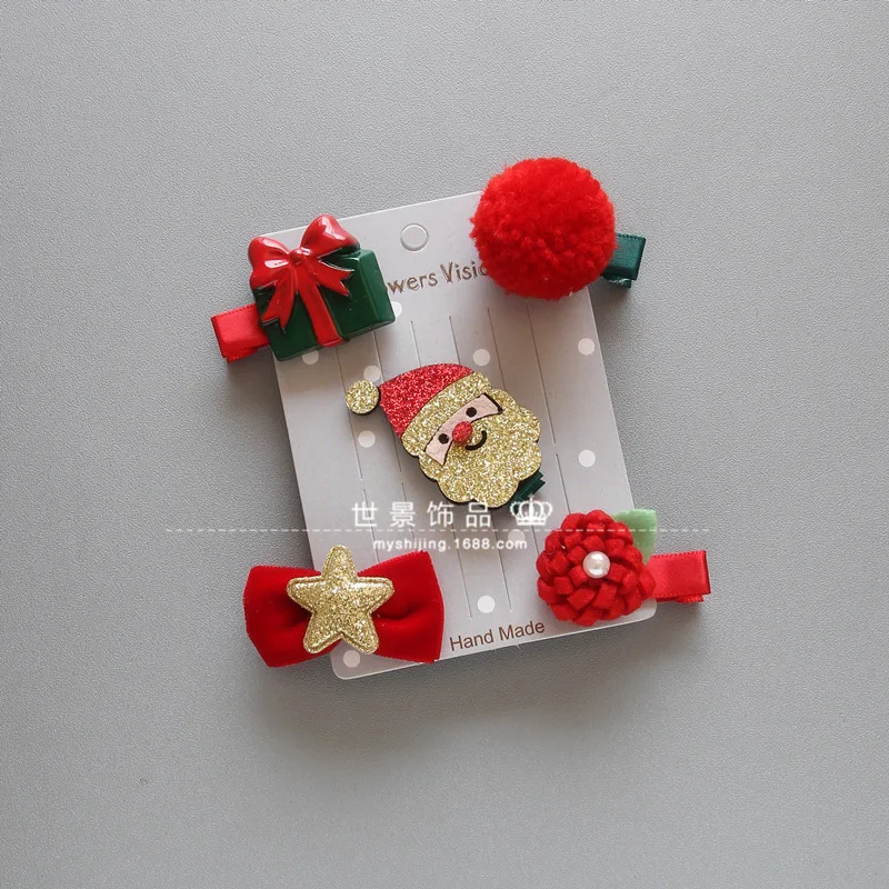 

5pcs/set Girls Christmas Cartoon Hairpin Cute Lovely Santa Claus Bowknot Headwaer Kids Children Baby Hair Accessories Gift