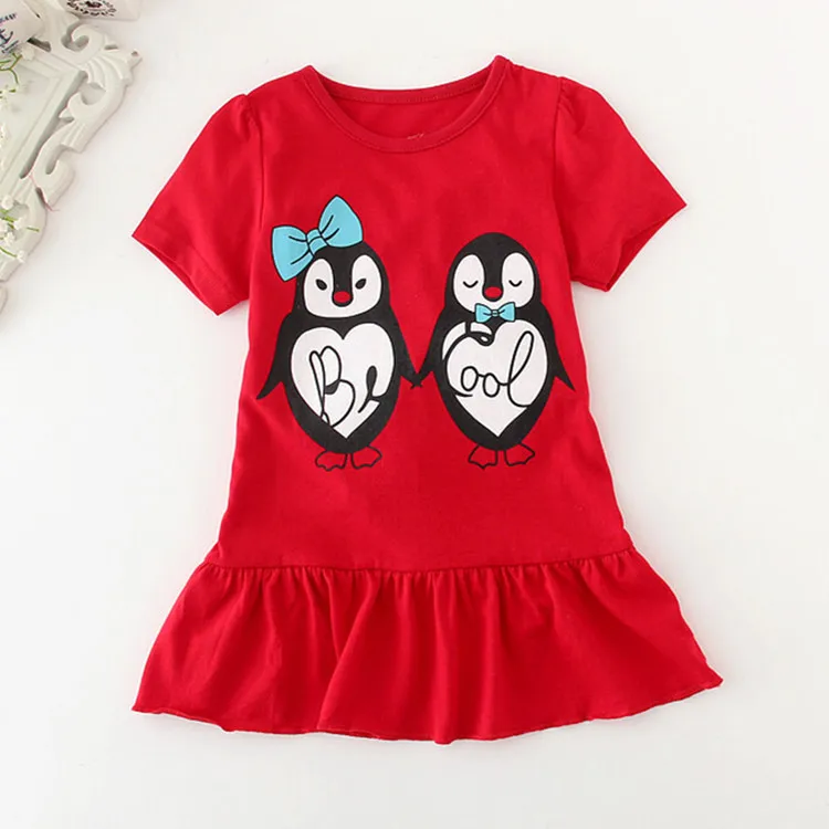 

Summer Girl Short Sleeve Cotton dress girls clothing red dress Casual dress children wear Cartoon printing
