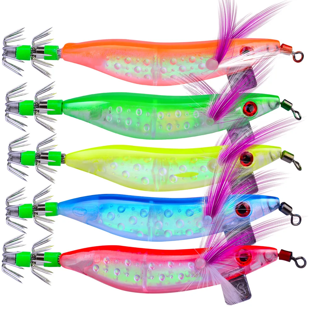 5pcs Squid Jig Sinking Shrimp Bait Duel Fishing Lure 3.0//3.5# EGI Squid Swimbait