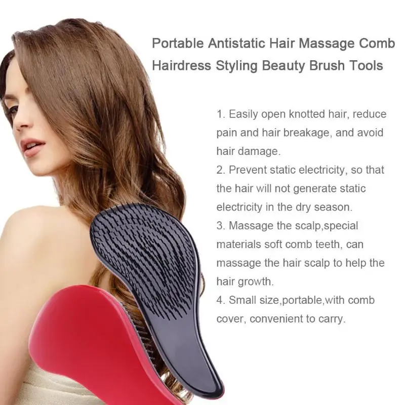 

Portable Antistatic Hair Massage Comb Hairdress Styling Tool alon Beauty Hair Brush Tools Hair Brushes Massage Comb Red