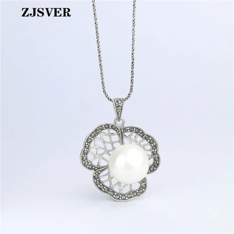 

ZJSVER Fine Jewelry 925 Sterling Silver Necklace Trefoil Pearl Pendant Fashion Silver Chokers Chain Women Necklace For Gift