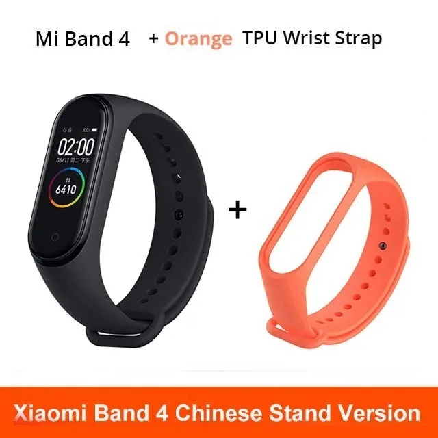 Xiaomi mi Band 4 музыкальный Смарт mi band 4 браслет пульсометр фитнес 135 мАч цветной экран Bluetooth 5,0 - Цвет: add Orange strap