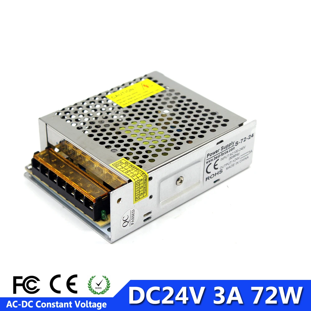 

Single Output 24V 3A 72W Switch power Supply AC100-240V to DC24V Led Driver Adapter For Led Strip Modules Light CNC CCTV Printer