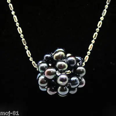 

New 18-20mm Genuine Natural Black Freshwater Pearl Ball Pendant Necklace 17"
