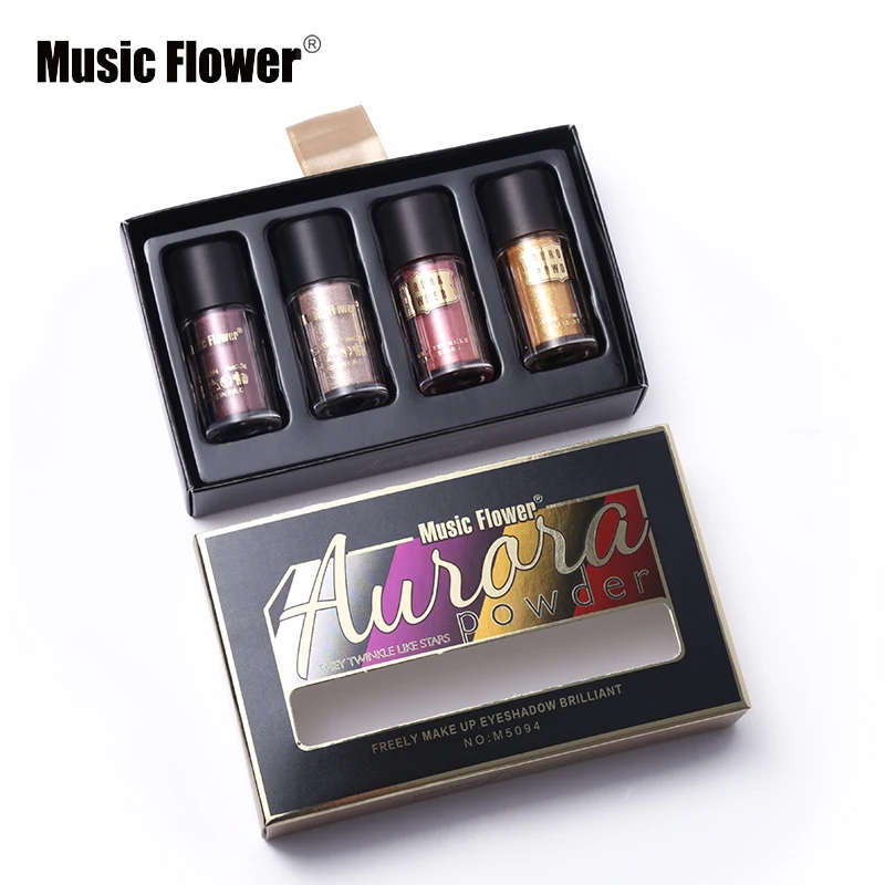 4pcs/lot Music Flower Brand Glitter Eyeshadow Loose Powder Diamond Shine Eye Shadow Shimmer Nude Brighten Gold Metallic Makeup