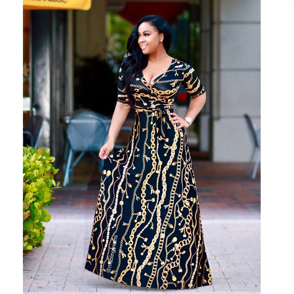 

tilapia 2017 new arrivals fashion women plus size dress spring autumn golden chian print riche mujer maxi long femme vestidos