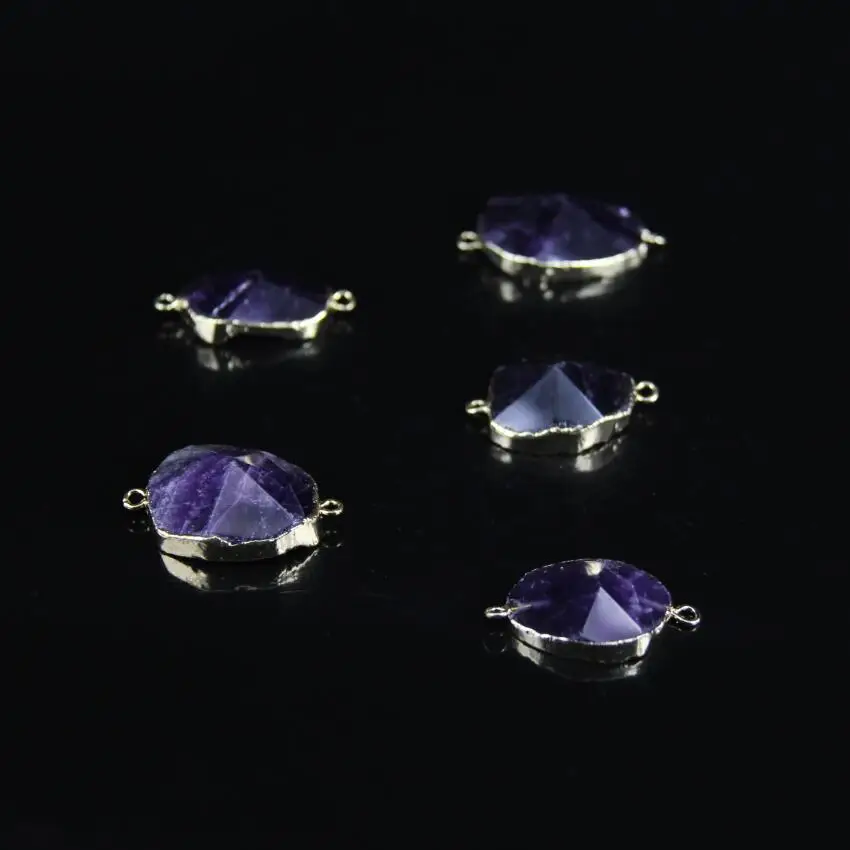

5pcs/lot,Natural Amethysts Slab Nugget Connectors,Gold edged Raw Purple Crystal Quartzs Faceted Slice Pendant Crafts making