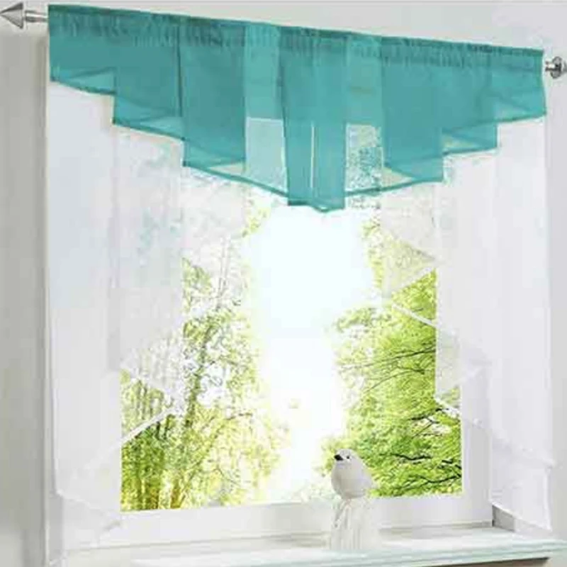 

New Fashion Pleated Design Stitching Colors Tulle Balcony Kitchen Window Curtains Gauze Small Coffee Curtain DL033&2