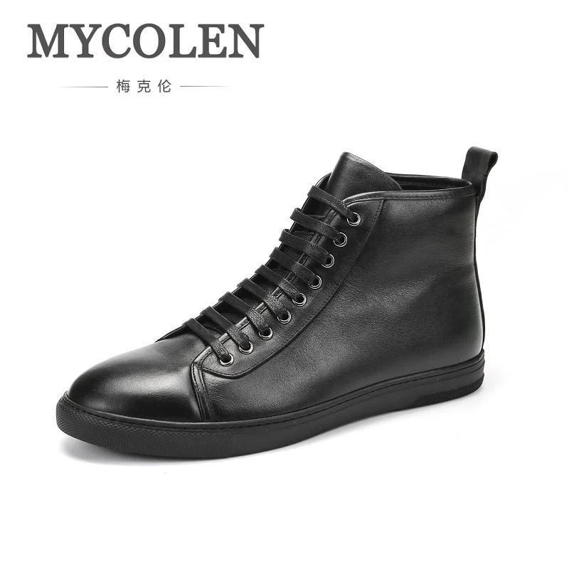 

MYCOLEN 2018 Men Boots Genuine Leather High-top Men Shoes Fashion Winter Leather Ankle Boots Leisure Male Boots Kar Botu