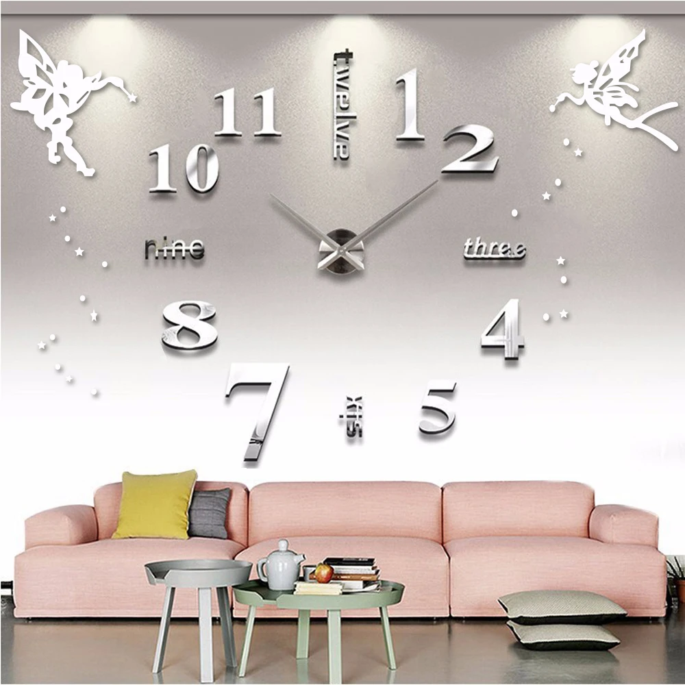 Reloj de pared Digital 3D para decoración autoadhesivo de acrílico silencioso, pegatina de con letras en inglés, grande, bricolaje|Relojes de pared| -