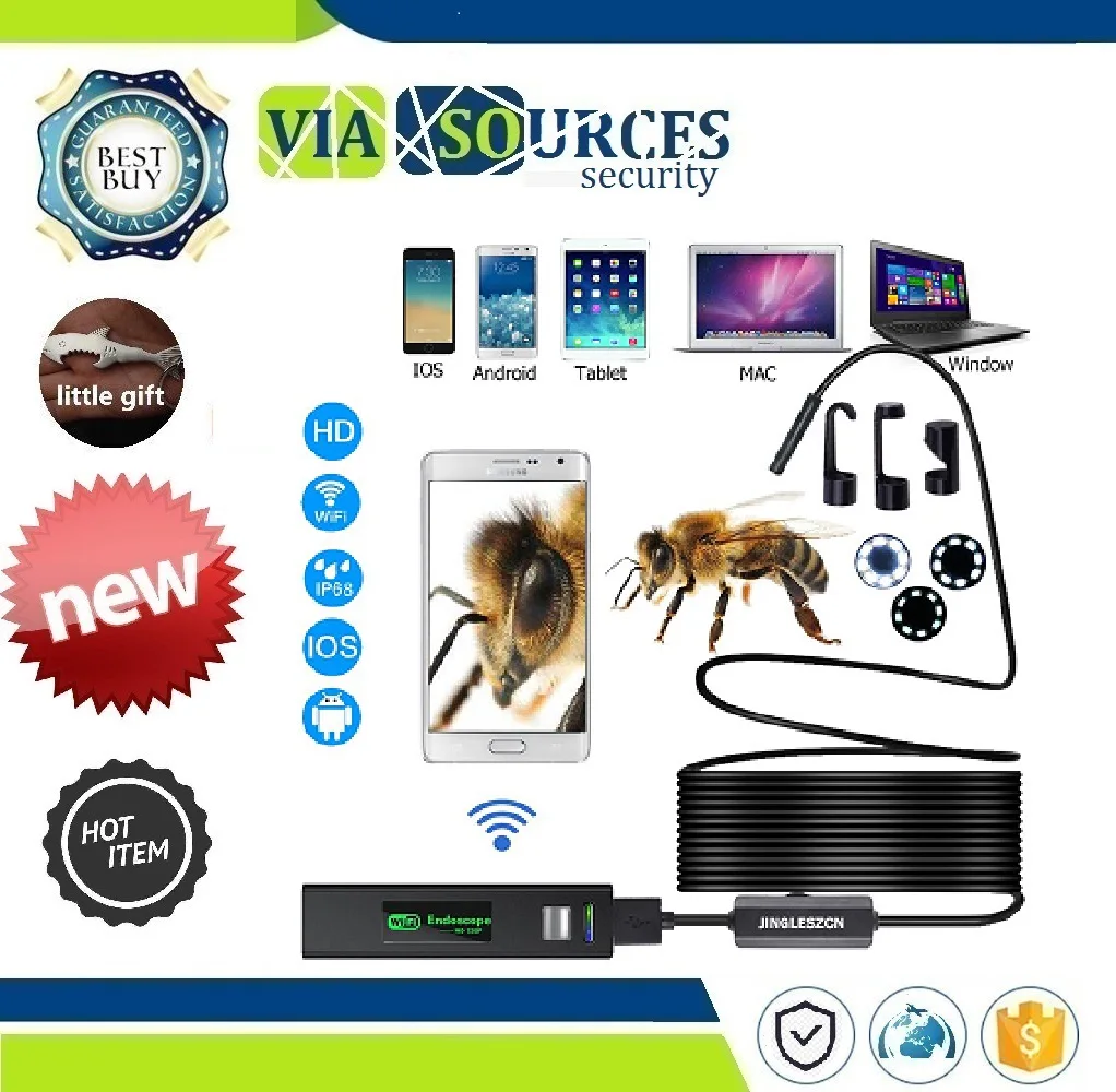 

Android PC IOS Endoscope WIFI Endoscope Camera HD 1200P 1-10M Mini Waterproof Hard Wire Wireless 8mm 8 LED Borescope Camera