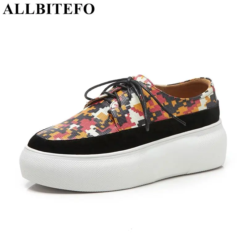 

ALLBITEFO Special materials + genuine leather women flats wedges shoes sport breather sneakers waterproof platform flat shoes