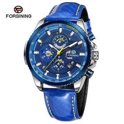 Forsining Three Dial Calendar Display Black Men Automatic Leather strap Wrist Watch Top Brand Luxury Military Sport Male Clock - Цвет: A5