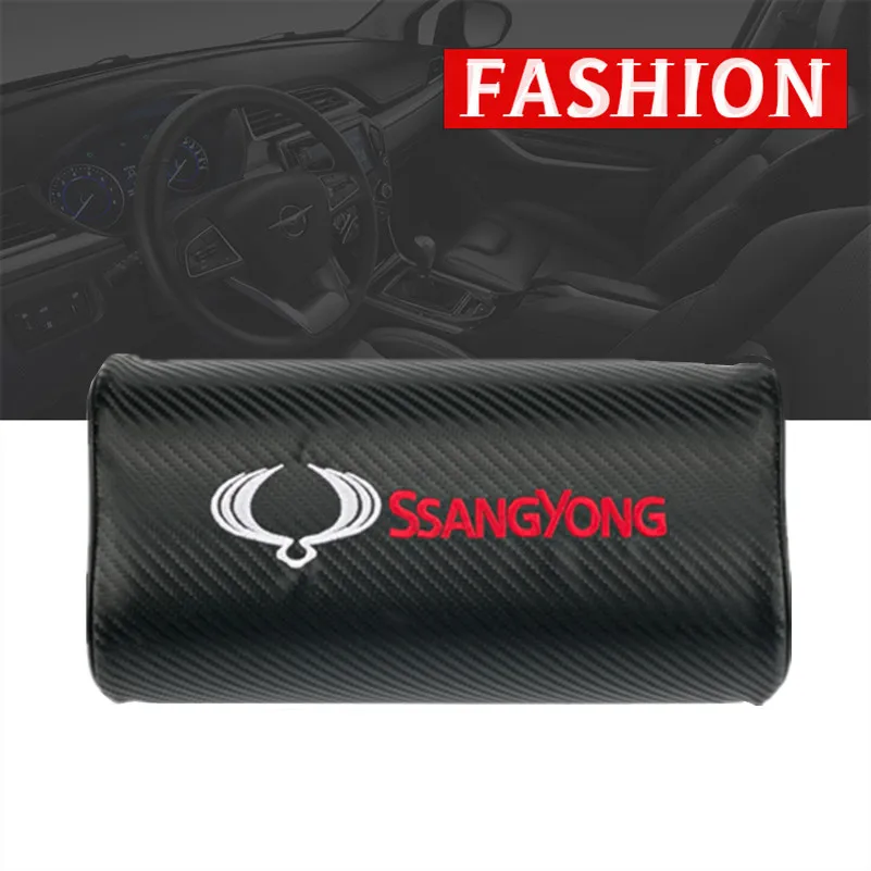 

car neck pillows both side pu leather single headrest case for Ssangyong kyron Rexton korando Actyon Sports Tivoli Rodius