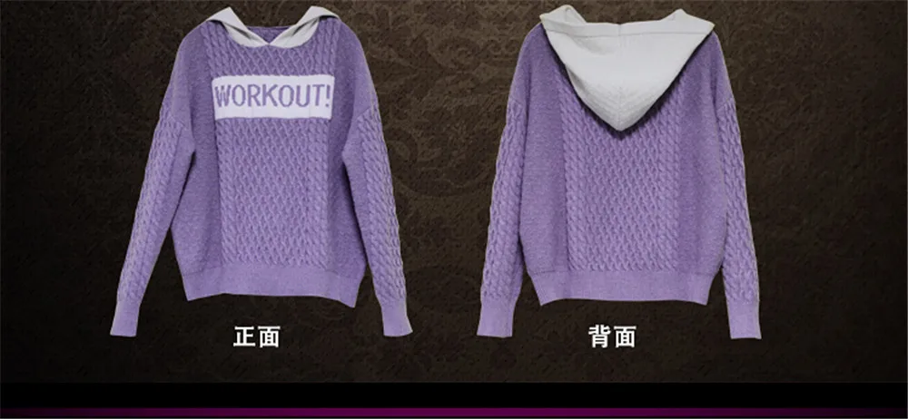 Vintage Female Knitted Hooded Sweater 2018 Winter Cotton Wool Pullover Long Sleeve Letter Skin Friendly Sweaters For Women (8)