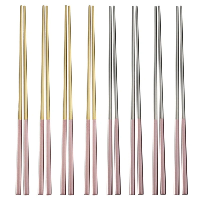 Baguettes carrées de luxe en acier inoxydable 304, titane, or, rose, sushi  Hashi, baguettes chinoises japonaises colorées, 23.5cm, 2 paires -  AliExpress