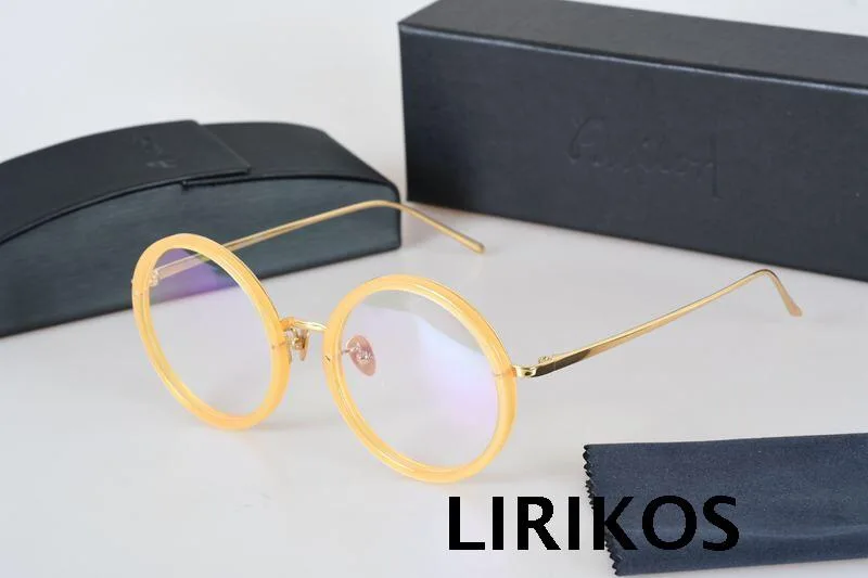 LIRIKOS чистого титана Антикоррозийные гранни шикарные закругленные очки для чтения прозрачные линзы для глаз мужские очки аксессуары - Цвет оправы: LIGHT YELLOW