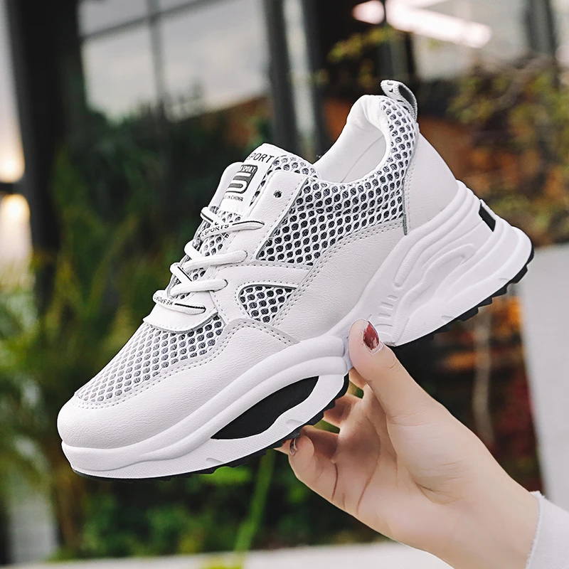 

Women Casual Flats Shoes 2019 Summer Fashion White Black Mesh Sneakers Basket Femme Platform Shoes Woman Fashion