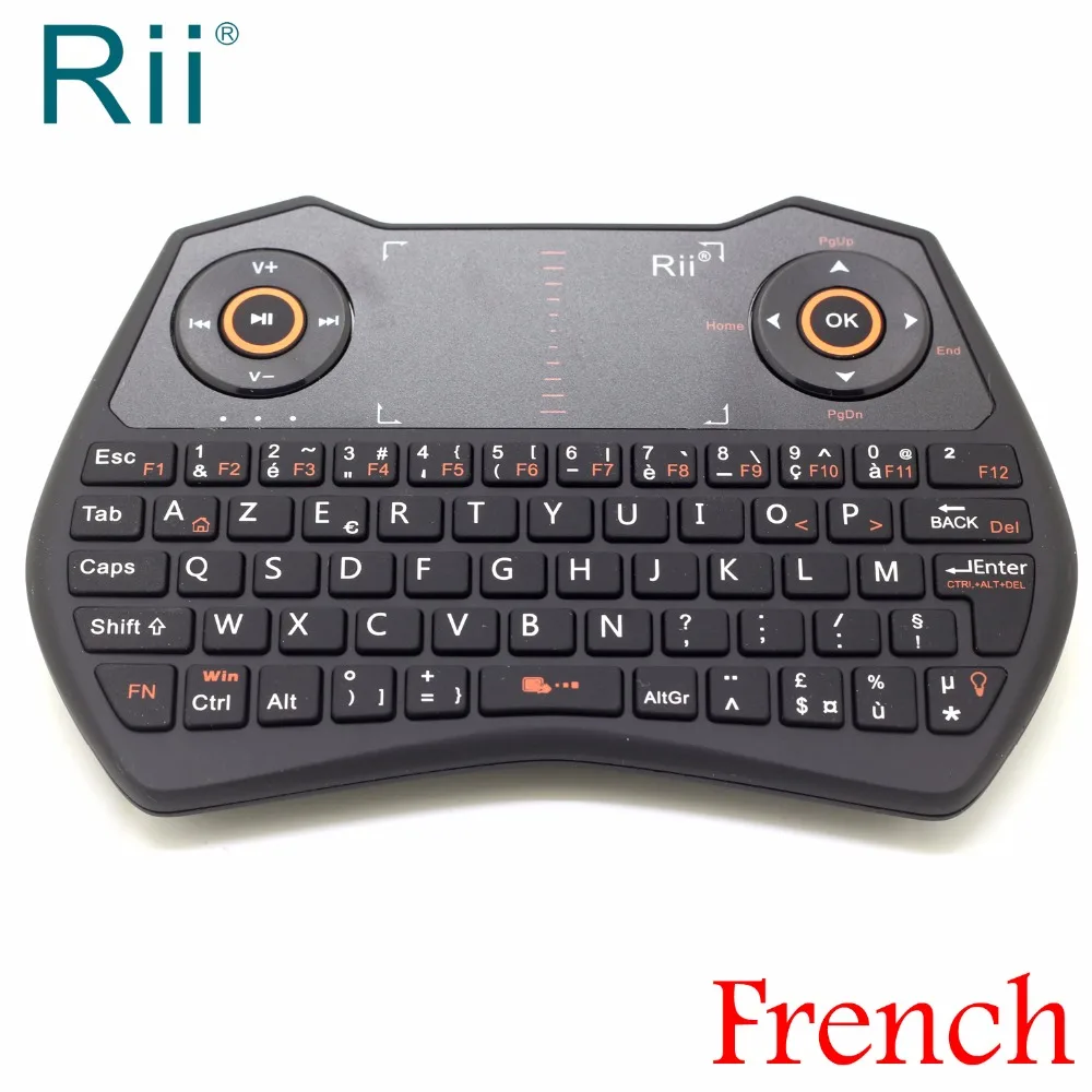 

[Free DHL] Original Rii i28C French Version 2.4G Wireless Mini Keyboard Air Mouse withTouchPad & Backlight - 20pcs/lot