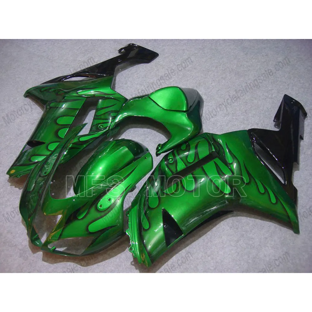 

For Kawasaki NINJA ZX6R 2007 2008 07 08 Bodywork Injection ABS Fairing Kits NINJA ZX 6R 07 08 - Black Flame - Green
