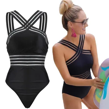 

High Neck Cross Wrap Monokini One Piece Swimsuit Hot Spring Swimwear For Women