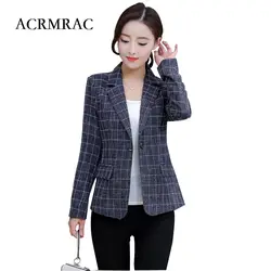 Acrmrac Для женщин куртка новый стиль весна и осень плед тонкий длинный рукав короткий стиль Для женщин пиджаки