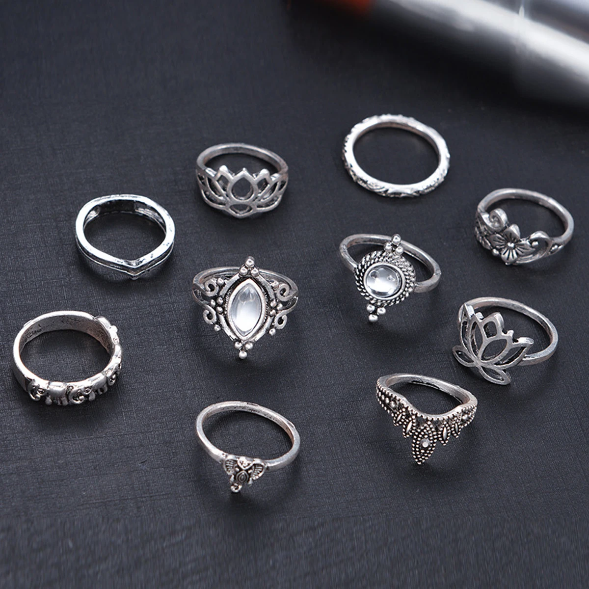 

10pcs/Set Ethnic Boho Elephant Midi Ring Sets Vintage Retro Lotus Knuckle Finger Rings Boho Bohemian Women Beach Jewelry
