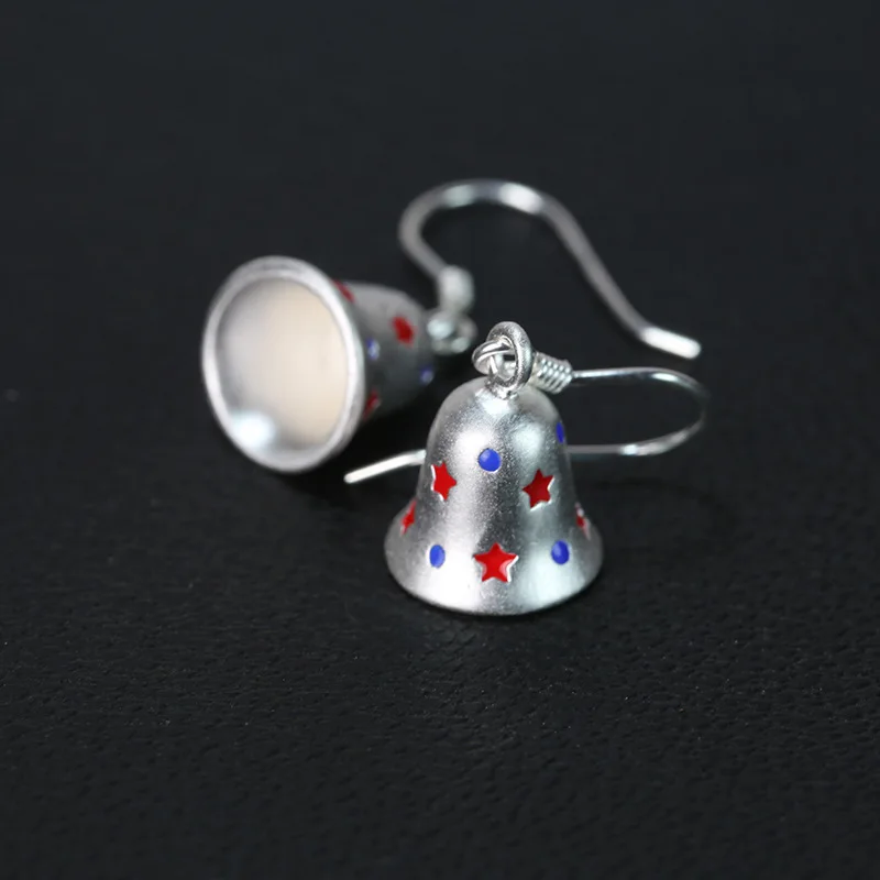 

925 sterling silver pentagram hats earrings bells drop earrings fashion trendy festive jewelry earrings for women holiday gift