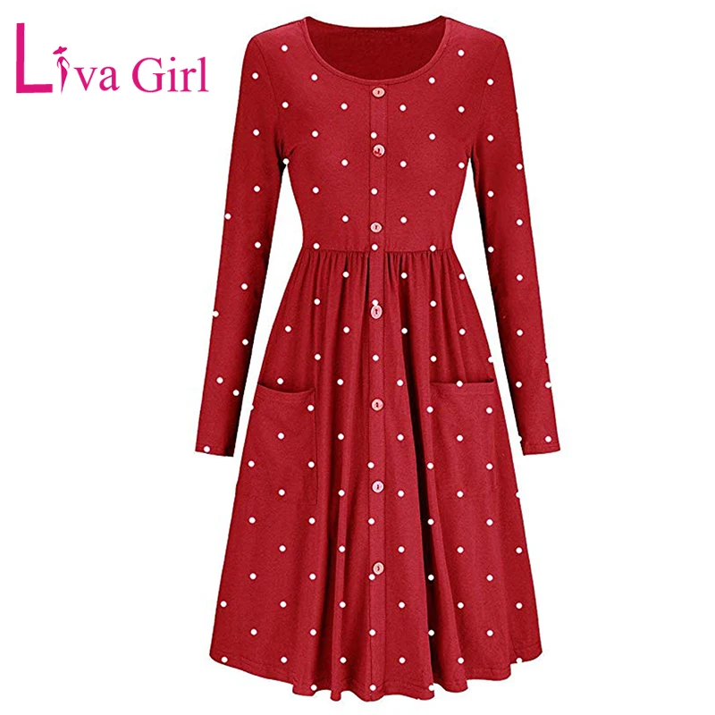 Повседневное женское платье миди Liva Girl с рисунком в горошек винтажное длинным