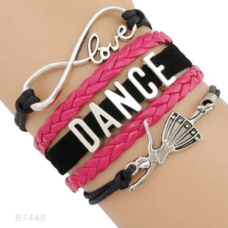 Высокое качество подарок для нее Бесконечность любовь танец мама балет танцовщица Девушки Кожаные плетеные браслеты для женщин - Окраска металла: B7448