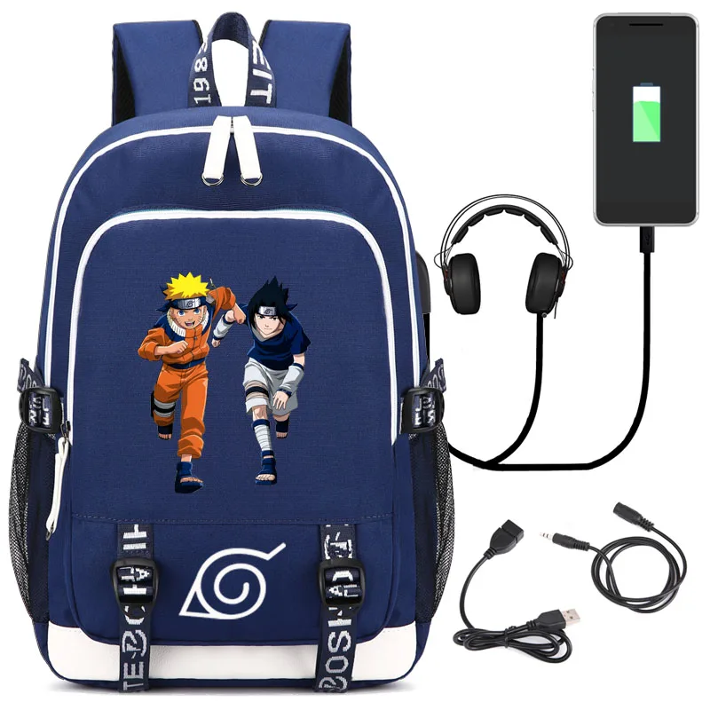 style5 blue HONHUIQIXIN Наруто Учиха клана школьная сумка японского аниме рюкзак с usb зарядным портом и замком и интерфейсом наушников рюкзак - Цвет: style5 blue