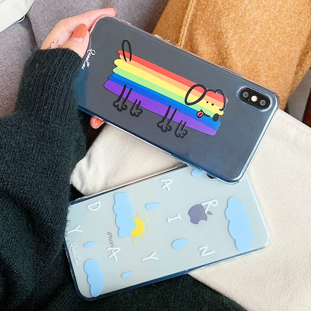 KIPX1102_10_JONSNOW Phone Case For iPhone 6S 7 8 Plus X XR XS Max Rainbow Dog and Rainyday Pattern Clear Soft Silicone Cover Cases