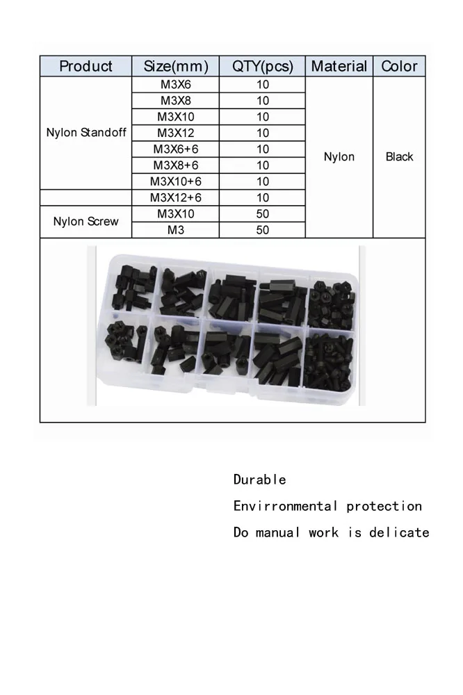M3 черная нейлоновая колонна Мужская и женская противостояние колонна резьба пластиковая Шестигранная печатная плата распорка винт гайка набор Ассортимент Комплект Коробка