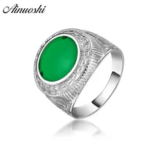 AINOUSHI 925 пробы Серебряное мужское Обручальное Зеленое круглое кольцо, мужское серебряное юбилейное кольцо, ювелирное изделие, hombre suena